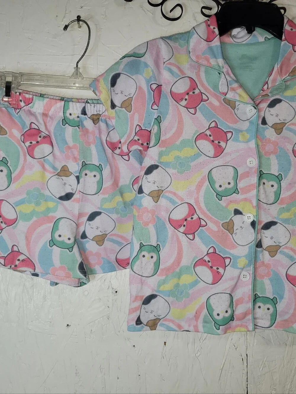 Kids Pink & Mint Animal Print Pajama Set AH40